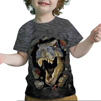 2022 Yeni Yaz Dinozor T-shirt Serin Hayvanlar Ejderha Baskı O-boyun Kısa Kollu Çocuklar 3D Tee Elbise Spor Rahat Üst T Shirt