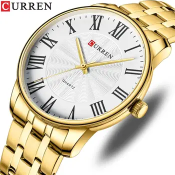 Lüks Marka Curren Yeni Erkek Saatler Casual İş Kuvars Saatı Roma Numaraları ile Basit Stil Paslanmaz Çelik Saat