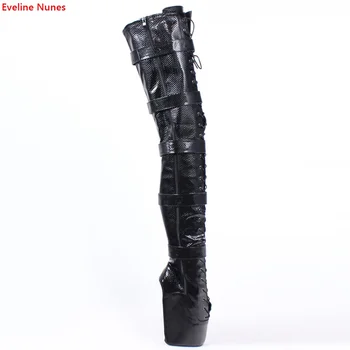 Özel Bale Kama Çizmeler kadın Yeni Varış 2022 Katı Siyah Yuvarlak Ayak Diz Üzerinde Patent Deri Seksi moda ayakkabılar