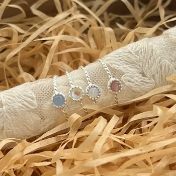 Gerçek 925 Ayar Gümüş Doğal Kristal Open-end Yüzük Yuvarlak Tasarım Sevimli Koreli kadın Düğün Nişan moda takı 2022