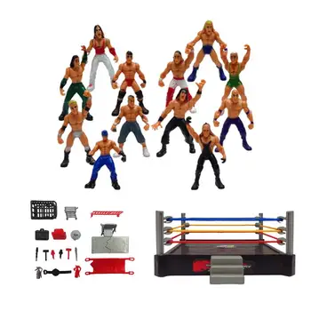 Mini Güreş Oyuncaklar Mini Güreş Figürü Playset Güreşçiler Savaşçıları Oyuncaklar Halka Ve Gerçekçi Aksesuarları Mini Güreş