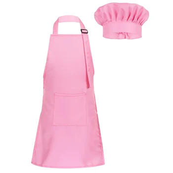 2 Adet Çocuk Erkek Kız Şef Cosplay Kostüm Kıyafet Ayarlanabilir Önlük ve şapka seti Mutfak Pişirme Pişirme Boyama antrenman kıyafeti