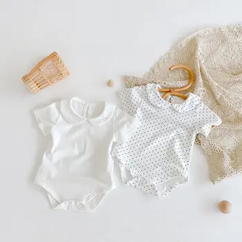 Bebek Kız Giysileri Yeni Yaz Bebek Yaka Kısa Kollu Nokta Bebek Bodysuit Bebek Erkek Krem Beyaz Giyim Bebekler İçin 0-2