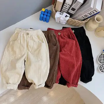 Retro çocuk Sıcak Kadife Pantolon İlkbahar Sonbahar Yeni Kore Erkek Ve Kız Rahat Gevşek Cepler pamuklu pantolonlar WTP90