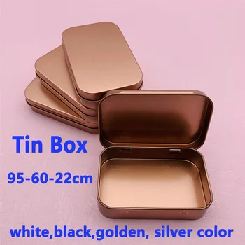 20 adet / grup boş mini teneke kutu menteşe ile küçük siyah beyaz altın metal kutular dikdörtgen noel hediyesi makyaj mücevher depolama