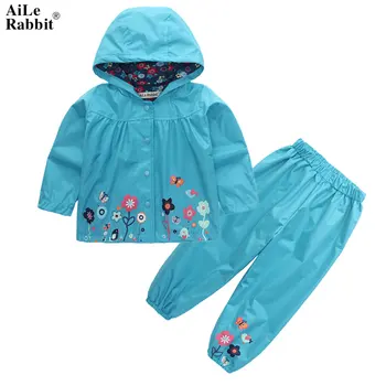AiLe Tavşan Çocuk Moda Takım Elbise Kıyafet Hoodie Pantolon 2 adet Ceket Spor Seti Çiçek Baskı Kız Rüzgarlık Yağmurluk Kamp k1