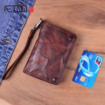 AETOO Hakiki Deri erkek cüzdanları Vintage Unisex Nakit Çanta Fermuar Doğal Cowskin Deri Erkek el çantası KIMLIK Kartı