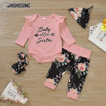 KİSKİSSİNG 4 ADET Bebek Giysileri Yeni Doğan Bebek giyim setleri Bebek Takım Elbise Sonbahar Rahat Baskılı Çiçek Kız Giysileri Kıyafet Bodysuit