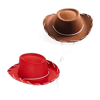 1 Adet Çocuk Kahverengi Kırmızı Keçe kovboy şapkası Batı Büyük Saçak Yenilik Noel Keçe Cowgirl Şapka Kostüm Çocuklar için Erkek Kız