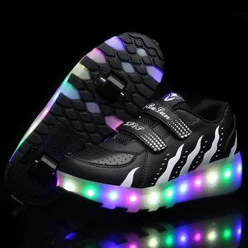 Iki Tekerlekli Aydınlık Sneakers Siyah Kırmızı led ışık Paten Ayakkabı Çocuklar Çocuklar için Led Ayakkabı Erkek Kız Ayakkabı Light Up 28-40