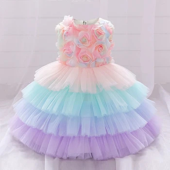 Kızlar İçin bebek Giysileri Yürüyor Çocuk Düğün Prenses Elbise Kız Zarif Doğum Günü Elbise Tül Gelinlik Akşam Parti Yenidoğan