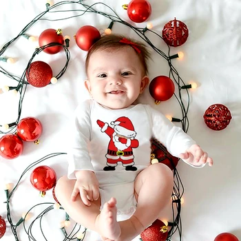 Noel Baba Baskı Bebek Bodysuits Vücut Bebek Giysileri Noel Partisi Erkek Kız Romper Uzun Kollu Yenidoğan Tulum Kıyafetler En İyi Hediye