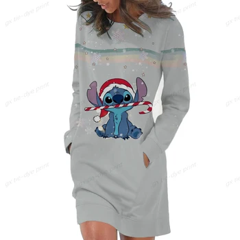 Disney Dikiş Baskı kadın Rahat Polar Uzun Kazak Kazak Elbise Noel Uzun Kollu Mini Kazak Elbiseler Cepler ile