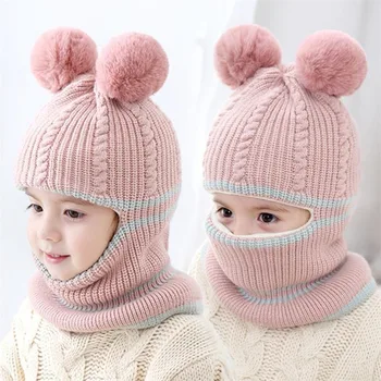 Bebek Kış Şapka Ponpon Çocuk örgü şapkalar Bebek Kız ve Erkek Şapka Sıcak Polar Astar ile Şapka Çocuklar için