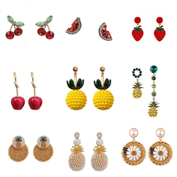 Kore Moda Düzensiz Ananas Çilek Meyve Küpe Koleksiyonu Damla Küpe Kadınlar Kız Hediye için Bildirimi Takı