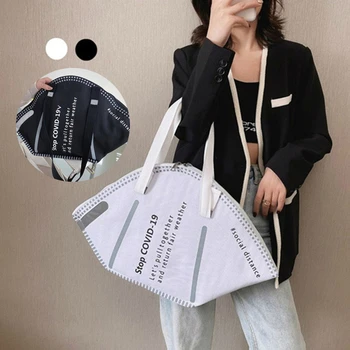 Kadınlar 2022 Yeni Yaratıcı Büyük kapasiteli Siyah Beyaz Kanvas Maskeleme Tote Çanta Omuz alışveriş çantası Baskı Çanta Yeniden Kullanılabilir