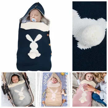 Yenidoğan Bebek Kış sıcak Uyku Tulumu Bebek Düğme Örgü kundak battaniyesi Kundaklama Arabası Wrap Toddler Battaniye Uyku Tulumu