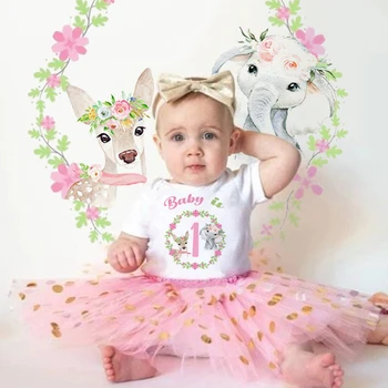 Kişiselleştirilmiş Doğum Günü Bebek Elbise Kıyafet Kız 1-2y Kısa Kollu Tutu Elbiseler Parti Seti Bebek Yürüyor Kız Pembe Yenidoğan Kostümleri