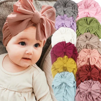 Yumuşak Büyük İlmek Bebek Kız Şapka Türban Bahar Yumuşak Yenidoğan Bebek Yürüyor Kap Kasketleri Düz Renk Çocuk Şapka Headwrap Kaput