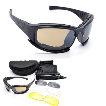 X7 C5 Taktik Polarize Spor Gözlük Askeri Ordu Savaş Güneş Gözlüğü Erkekler Avcılık Airsoft Gözlük Yürüyüş Gözlük 4 Lens