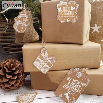 Cyuan 50 adet noel hediyesi Etiketleri Noel Baba Kar Tanesi Kraft Kağıt Etiketi halat Etiket Noel Hediyesi Noel Partisi için DIY Malzemeleri
