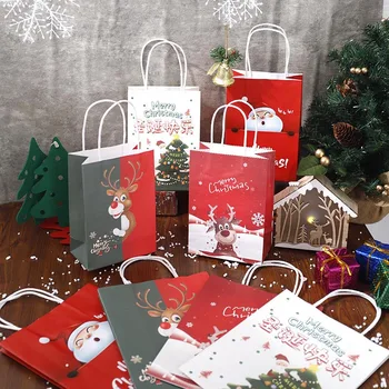 5 adet noel hediyesi saplı çanta Noel Baba Noel Ağacı Elk noel hediyesi ambalaj Poşetleri Şeker Bisküvi Çantası Noel için