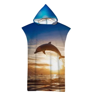 Yenilik Hediye Baskılı Deniz Yunus Sunrise Sunset unisex Kapşonlu Panço Havlu Havuzu Yüzmek Sörf Plaj havlusu Değişen Elbise