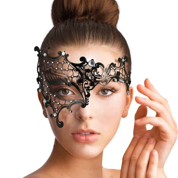 1 Adet Siyah Venedik Dantel Metal Maske Masquerade Yarım yüz Temizle Diamante süslü elbise