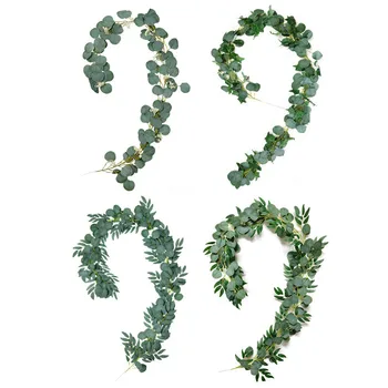 Ev Dekor Yapay Okaliptüs Söğüt Yaprakları Garland Vine Düğün Yeni Yıl Partisi Duvar Asılı Dekorasyon Yeşil Bitkiler Rattan
