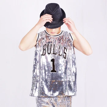 Sahne Kostüm Erkek Şarkıcı Elbise Gümüş Payetli Yelek Şort Gece Kulübü Dj Ds Hip Hop Dans Festivali Kıyafet Caz Gösterisi Giyim DN5052