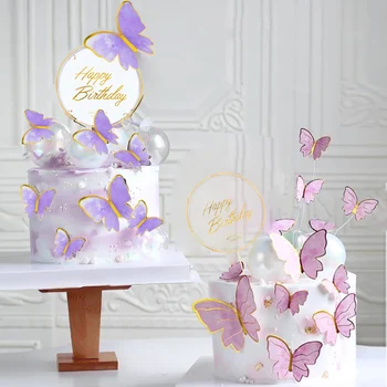 Kek Dekorasyon Mor Kraliyet Kelebekler Renkli Lazer Kelebek El Boyalı Tarzı Parti Bebek Kız Doğum Günü Hediyeleri 