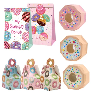 6 ADET Donuts Şeker Kağıt Torbalar Çerezler Ambalaj Kraft Kutuları Çocuklar Hediye Doğum Günü Partisi Dekorasyon DIY Düğün Malzemeleri