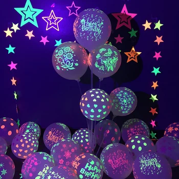 Harika!Aydınlık Parti Balonlar Glow Koyu UV Blacklight Reaktif Yıldız Garlands DIY Doğum Günü Noel Düğün Balonlar