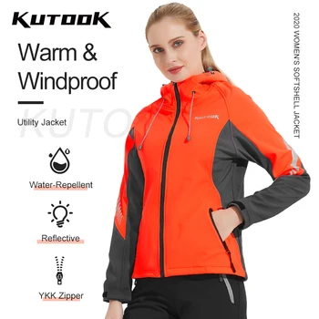 KUTOOK Rüzgar Geçirmez Termal Polar Softshell kapüşonlu ceket Su Geçirmez açık hava yürüyüşü Koşu Ceket Kadın Spor