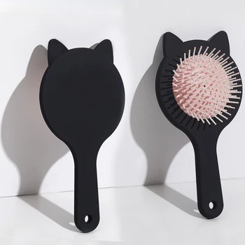 Yeni Kawai Kedi Desen Saç Tarak Siyah Pembe Sevimli Karikatür hava yastığı Masaj Tarak Sert Saç Fırçası Katı Berber saç aksesuarları