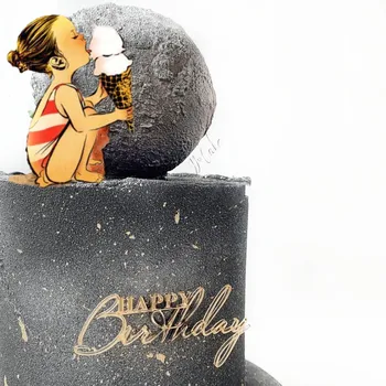 ıns Basit tasarım Mutlu Doğum Günü Pastası Toppers Altın Akrilik DIY doğum günü partisi Cupcake toppers Bebek Duş İçin Tatlı dekorasyon