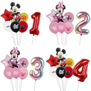 7 Adet Disney Mickey Minnie Mouse Folyo Balonlar 32 inç Numarası Doğum Günü Partisi Balon bebek duş dekorasyonu Çocuk Favor Hediyeler Küre