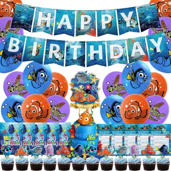 Bulma Nemo Tema Doğum Günü Partisi Süslemeleri Kart CakeTopper Balonlar Mutlu Doğum Günü Afiş Çıkartmalar Çocuklar Parti Malzemeleri Dekor