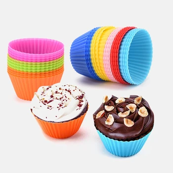 12 adet / takım Silikon Kek Kalıbı Yuvarlak Şekilli Muffin Cupcake Pişirme Kalıpları Mutfak Pişirme Bakeware Maker DIY Kek Dekorasyon Araçları