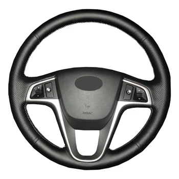 Suni Deri araba direksiyon kılıfı Hyundai Solaris Verna için i20 2008-2012 Accent / Custom made özel Direksiyon Simidi