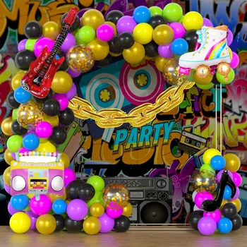 Geri 90s 80s Tema Balon Garland Kemer Kiti Zemin Dekorasyon Disko 4D Radyo Folyo Balon Retro Karnaval Parti Malzemeleri