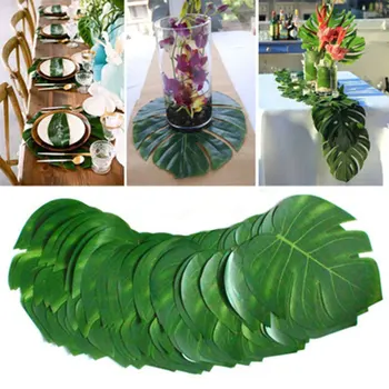 6 Adet Set Kumaş Yapay Palmiye Yaprakları Tropikal Hawaiian Luau Parti Orman Plaj Tema Parti Masa Dekorasyon Dekor
