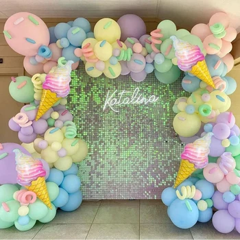 Sevimli Dondurma Temalı Macaron Balon Garland Kemerler Seti Kız Doğum Günü Partisi Bebek duş dekorasyonu