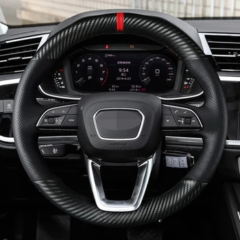 El-Dikişli Araba direksiyon kılıfı kaymaz Siyah Hakiki Deri Araba direksiyon kılıfı s Audi Q5l Q7 Q3 Q8 A6L A7 A8