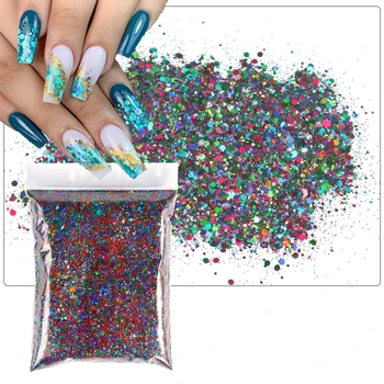 50 g / torba Holografik Nail Art Glitter Lazer Karışık Altıgen Pul Pul Senfoni Pul Paillettes Tıknaz Tırnak Glitter 12 Renkler