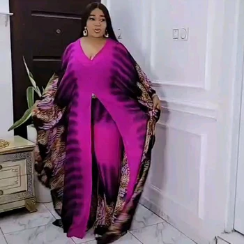 2 Parça Pantolon Setleri Maxi Elbise Takım Elbise Afrika Giysi Kadınlar İçin Parti Elbiseler 2021 Yaz Şifon Baskı Bayram Kaftan Abaya Dubai