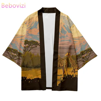 Zürafa Hayvan Baskı 2021 Moda Plaj Japon Kimono Kimetsu Hiçbir Yaiba Elbise Hırka Erkek Gömlek Yukata Haori kadın giyim