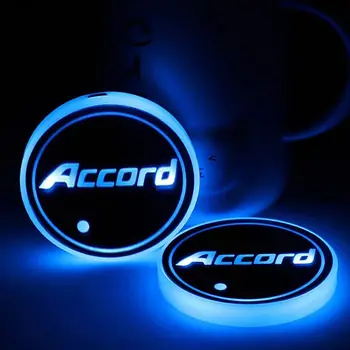 2x LED Araba Bardak Tutucu Pad Mat Honda Accord İçin İç Atmosfer Lamba Dekorasyon Coaster Su Bardağı Tutucu 7 Renkli