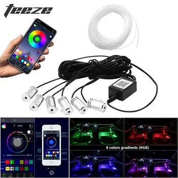 6 in 1 RGB LED atmosfer araba ışık iç ortam ışığı Fiber Optik şerit ışık App Kontrolü ile DIY müzik 8M Fiber Optik Bant