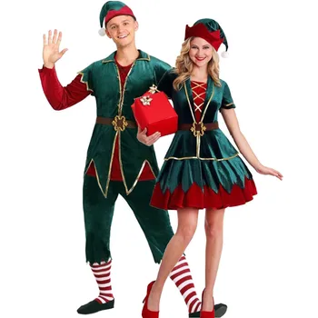 Erkekler Kadınlar Noel Yetişkin Noel Baba Cosplay Kostüm Karnaval Noel Partisi Elf Festivali fantezi çift elbise Sahne Kostüm